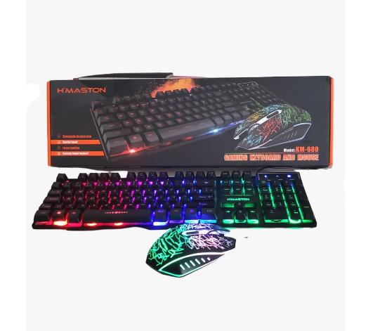 Mouse de Jogo 2400DPI Teclado Gamer Semi Mecânico Caixa de Som PC